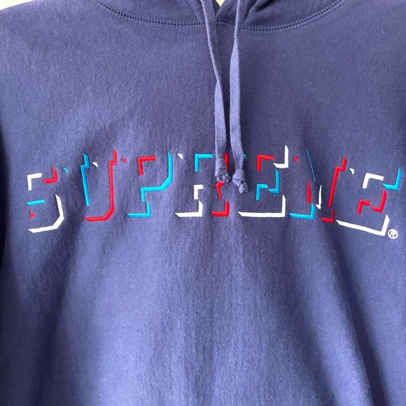 Supreme Blue Purple Hoodie Drop Shadow Spellout Logo SZ M Gently Worn 1X - Picture 4 of 14